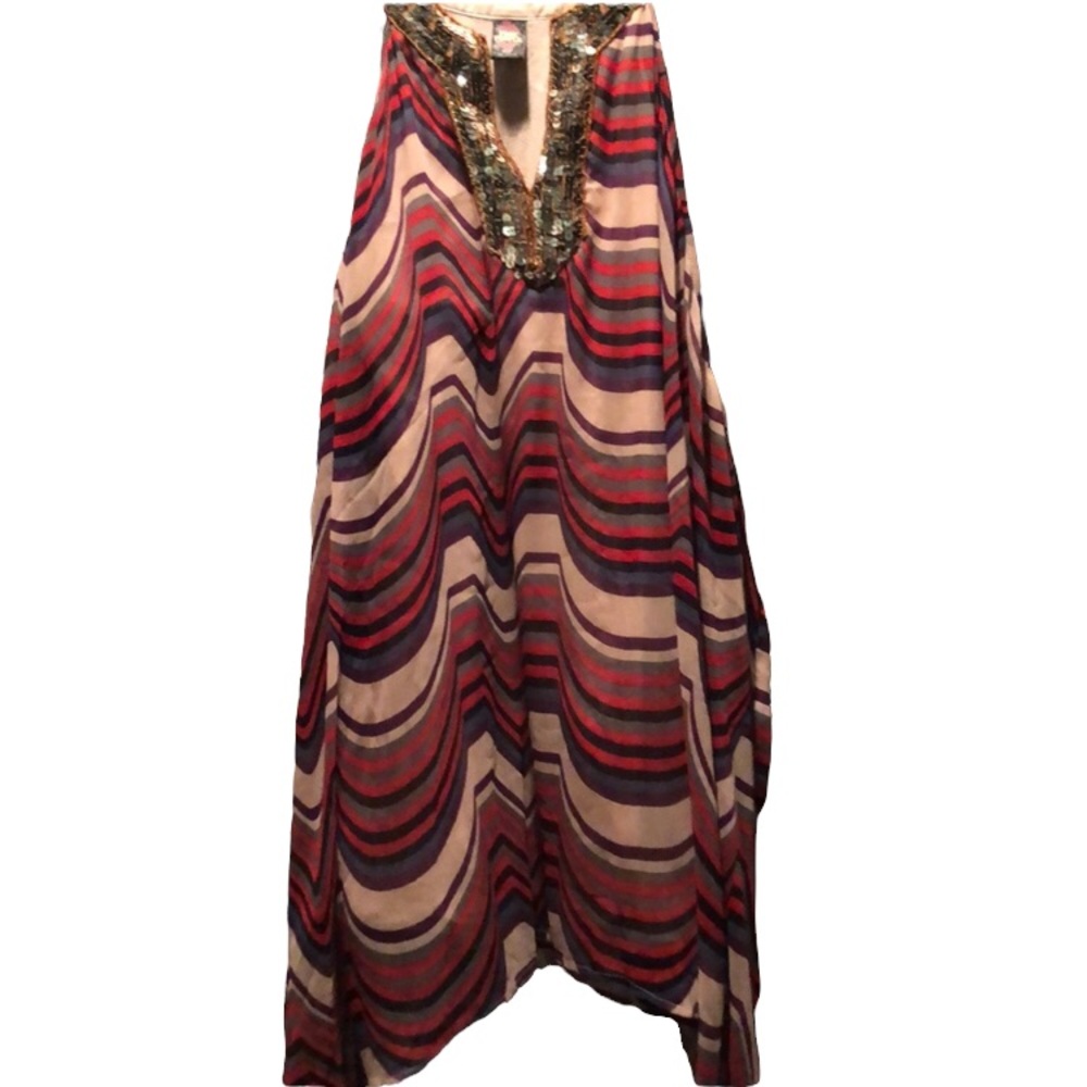 Free People Flowing Chiffon Tunic Sequin Neck